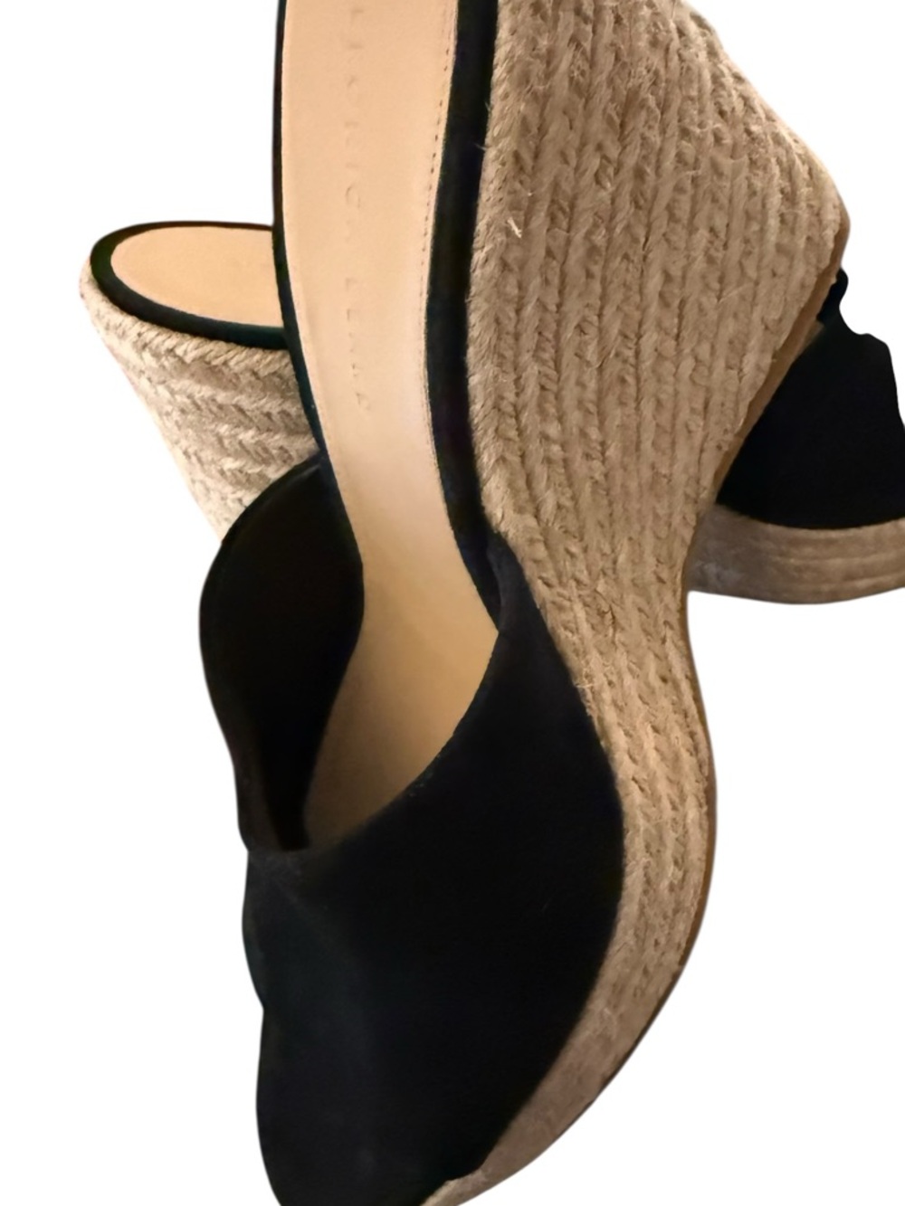 Veronica Beard Black Espadrille Wedge Slides with Natural Jute Heel
